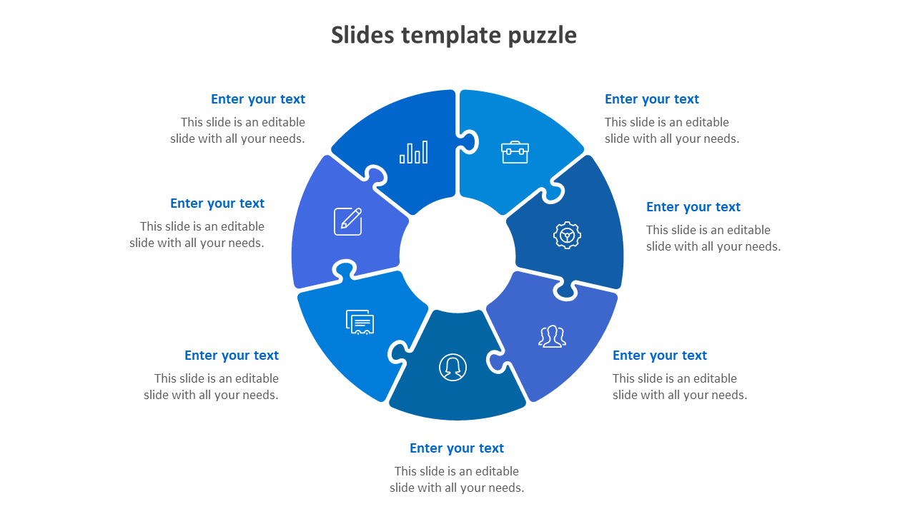 google slides template puzzle-7-blue